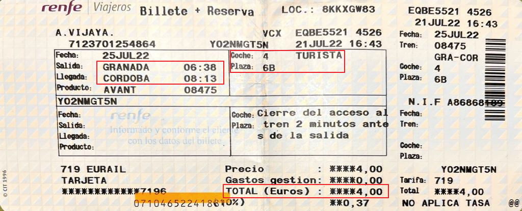 AnnasFam: Sample of seat reservation ticket of Railway in Spain